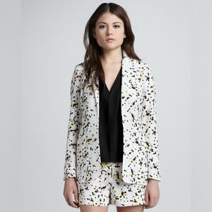 Diane von Furstenberg 100% Silk Confetti Abstract Print Open Front Blazer – Sz 6